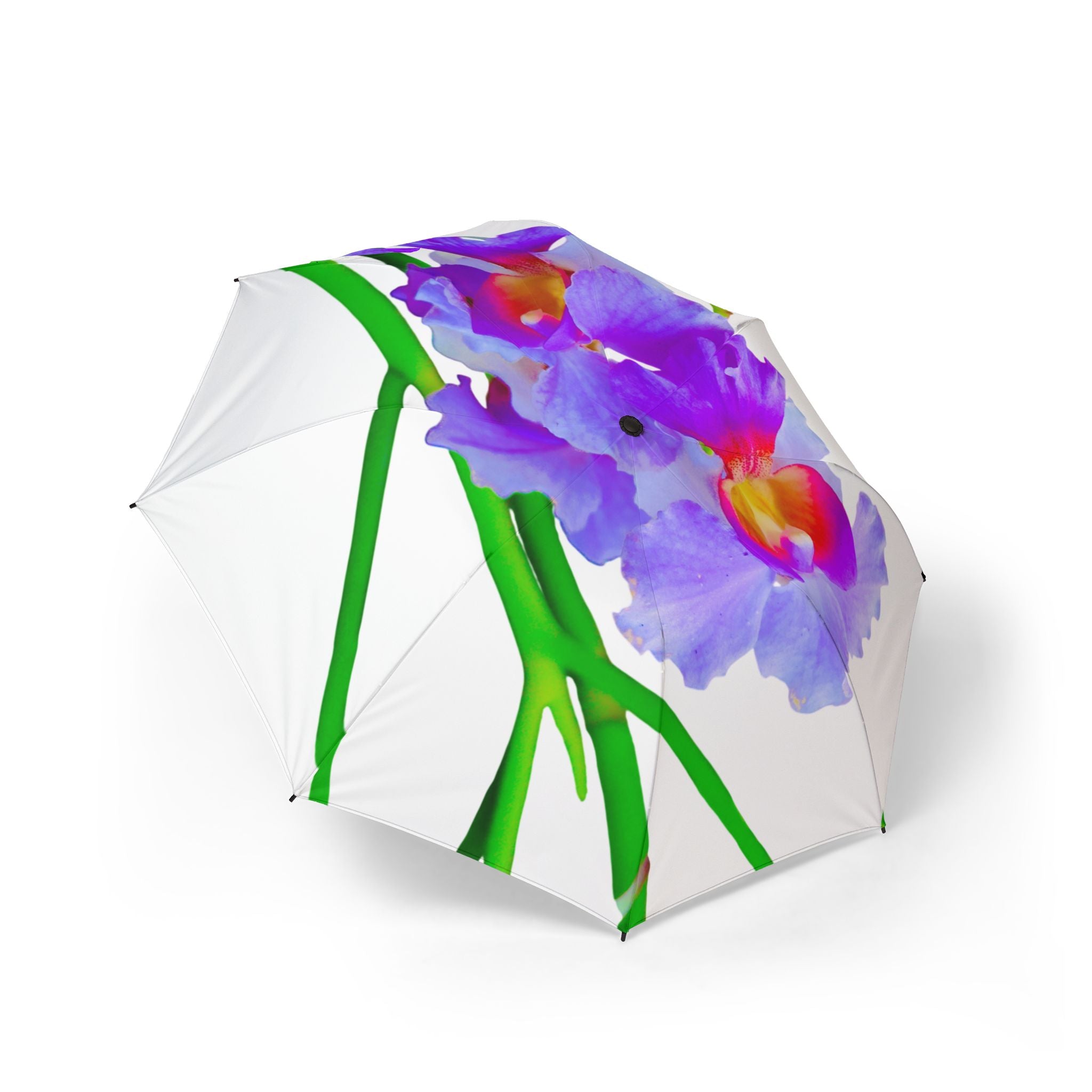 Floral Orchid Foldable Umbrella — Semi‑Automatic Compact Rain Umbrella