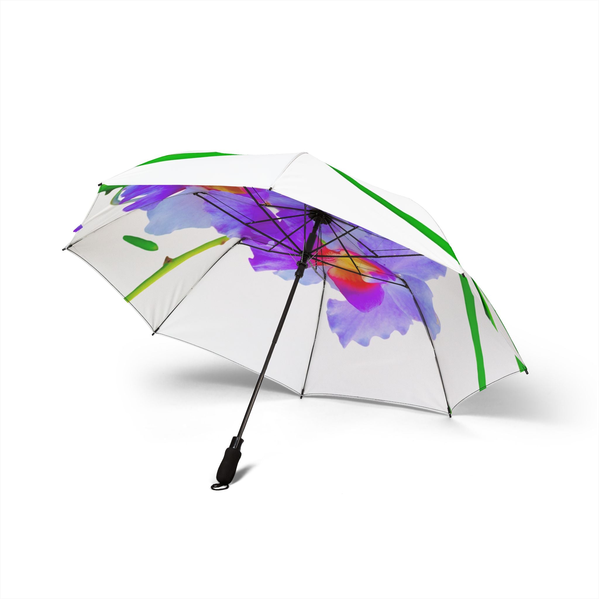Floral Orchid Foldable Umbrella — Semi‑Automatic Compact Rain Umbrella