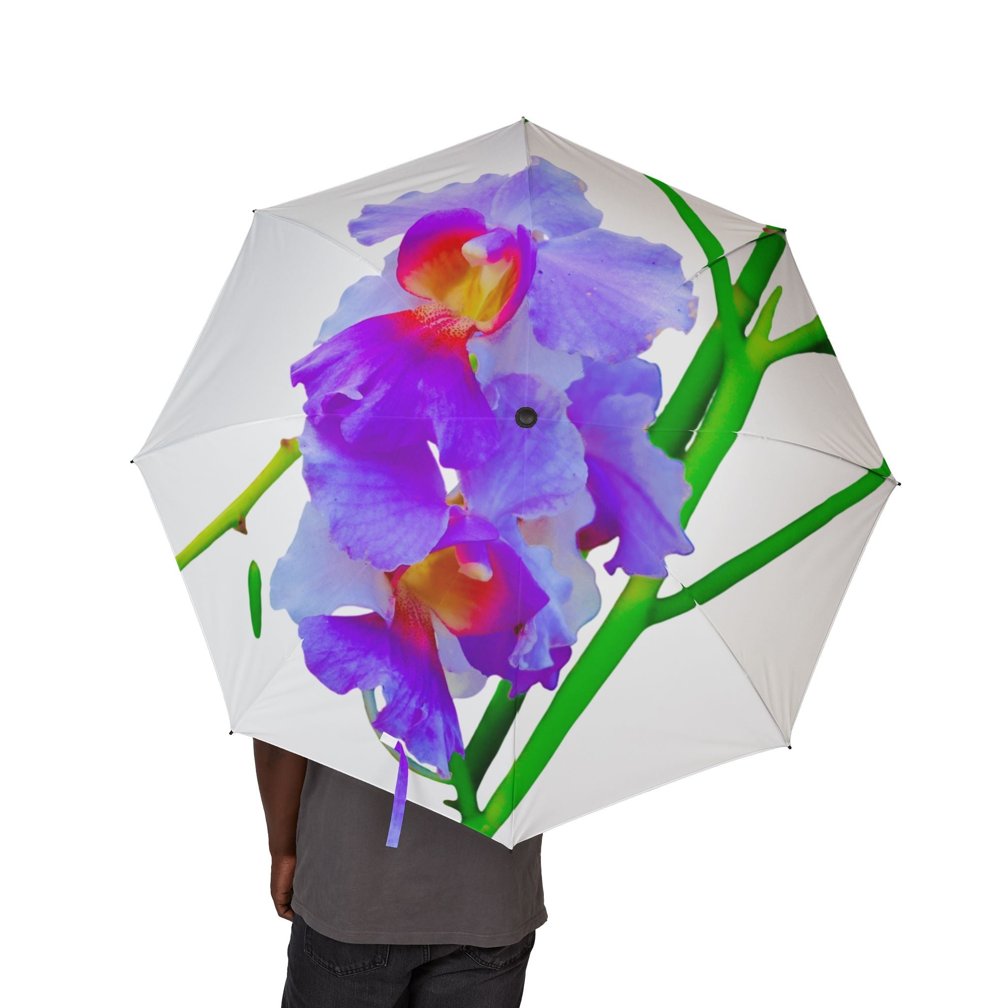 Floral Orchid Foldable Umbrella — Semi‑Automatic Compact Rain Umbrella