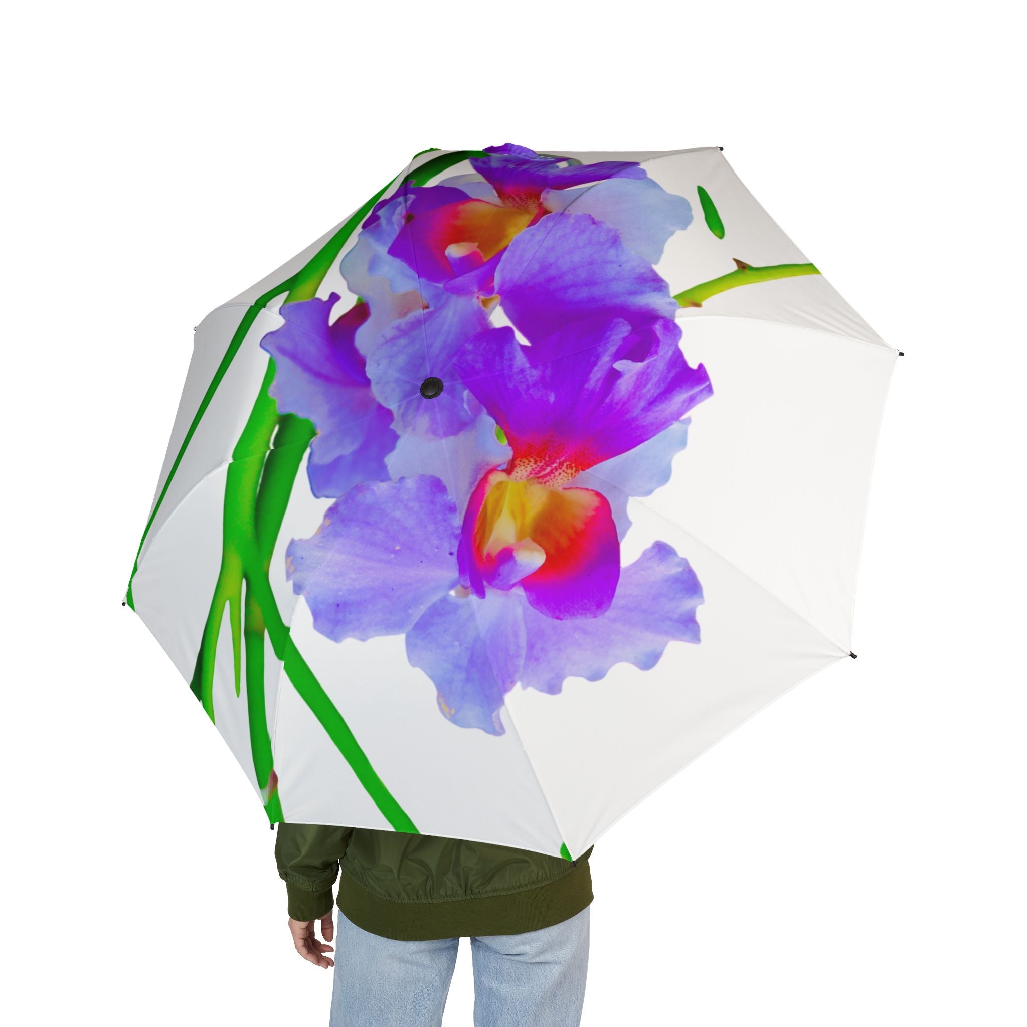 Floral Orchid Foldable Umbrella — Semi‑Automatic Compact Rain Umbrella